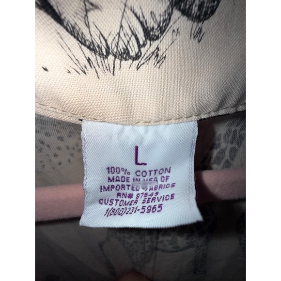 Scrubs Womens L Black And Cream Open Front Animal Print Long Sleeve Modern Chic - Picture 3 of 3